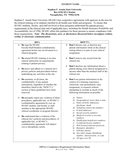 16344045-hipaa-compliance-requirement-information-sheet-revised-july-sfasu