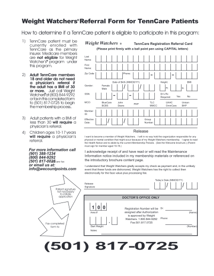 16395950-fillable-tenncare-weight-watchers-program-form-uthsc