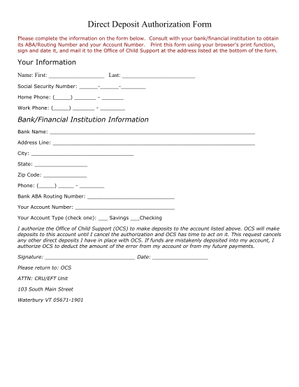 167515-fillable-vt-child-support-child-support-direct-deposit-fax-form-dcf-vermont