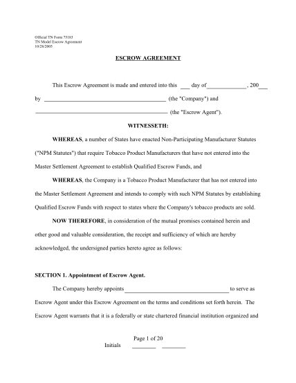 16751526-model-escrow-agreement-tennessee-attorney-general-state-of-tn