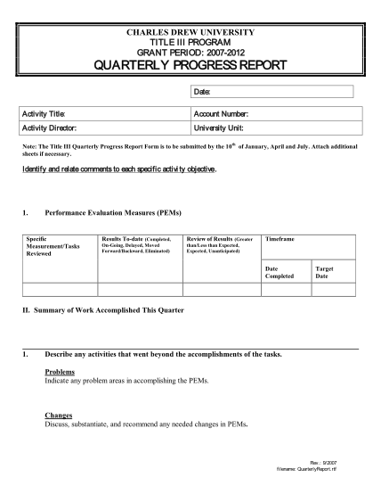 16818554-quarterly-progress-report-charles-r-drew-university-of-medicine-cdrewu