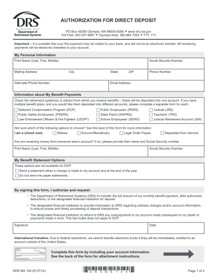 171265-authorizationdi-rectdepositform-authorization-for-direct-deposit--washington-state-department-of--state-washington-drs-wa
