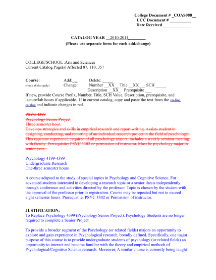 17264975-college-document-coas088-ucc-document-date-received-catalog-year-20102011-please-use-separate-form-for-each-addchange-collegeschool-arts-and-sciences-current-catalog-pages-affected-87-110-357-course-add-change-delete-check