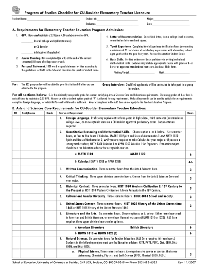 17383771-program-of-studies-checklist-for-cu-boulder-elementary-teacher-licensure-student-name-student-evaluator-major-date-a-colorado