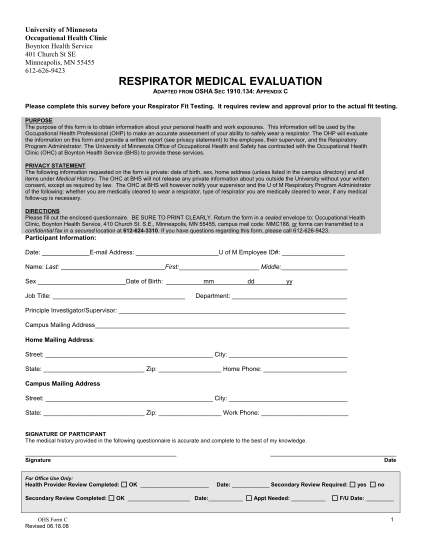 17557152-fillable-respirator-medical-evaluation-questionnaire-form-d-d-umn