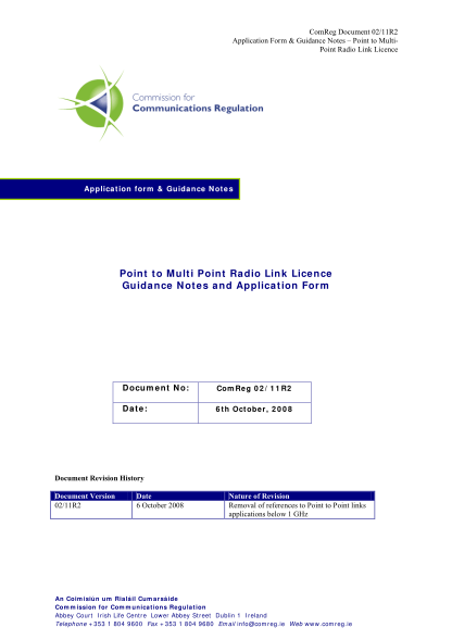 18504040-point-to-multi-point-radio-link-licence-guidance-notes-and-application-form-comreg