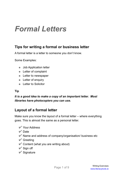 complaint business letter format