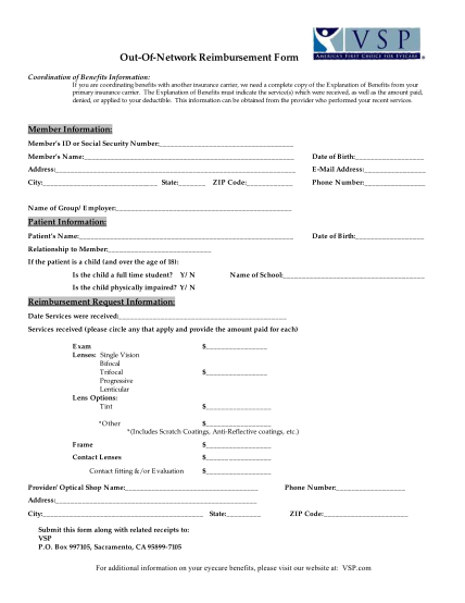Vsp Reimbursement Form For Contacts