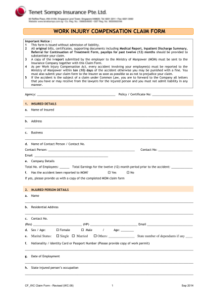 19130012-fillable-tenet-insurance-work-injury-compensation-claim-form
