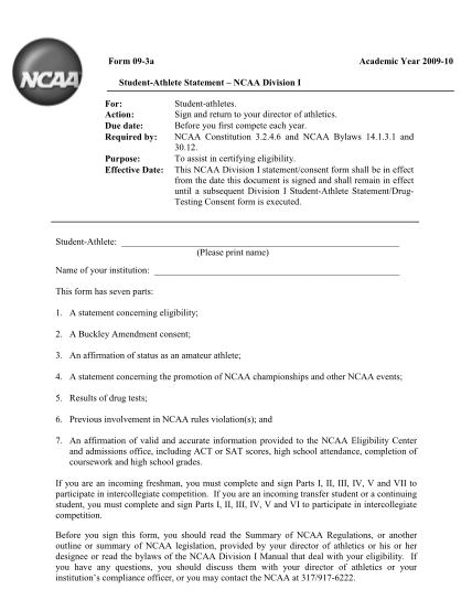 19297416-form-09-3a-academic-year-2009-10-student-athlete-statement
