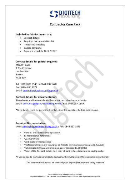 19791002-contractor-care-pack-included-in-this-document-are-contact-details-required-documentation-list-timesheet-template-invoice-template-payment-schedule-2011-2012-contact-details-for-general-enquiries-manor-house-1-the-crescent-leatherhead