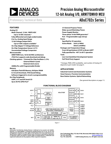 20120709-aduc702x-series-precision-analog-microcontroller-12-bit-analog-io-arm7tdmi-mcu-preliminary-data-sheet-rev-pra-gaw