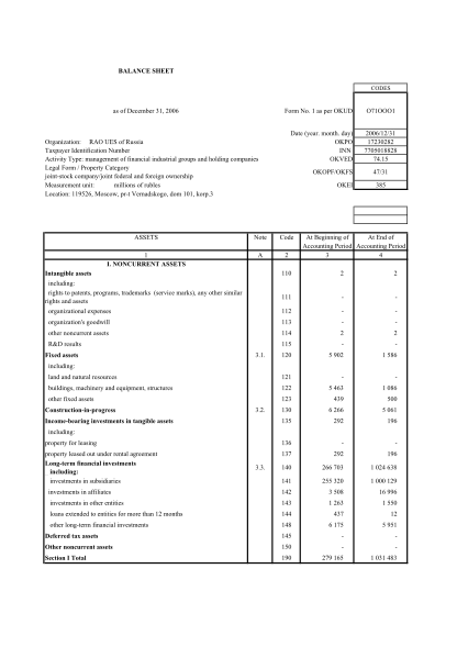 20122647-balance-sheet-codes-as-of-december-31-2006-form-no