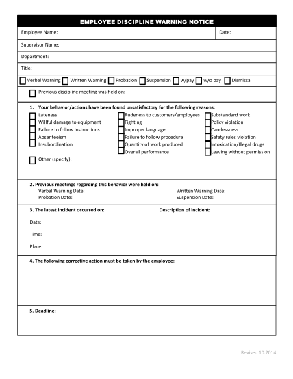 46 free printable employee warning notice form page 2 free to edit download print cocodoc