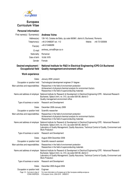 74 Europass Curriculum Vitae page 5 - Free to Edit, Download & Print ...