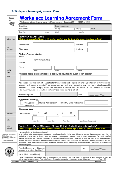 20736032-fillable-workplace-learning-agreement-form-sample