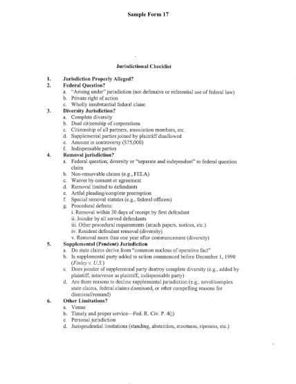 21144910-form-17-jurisdictional-checklist-civil-litigation-management-fjc