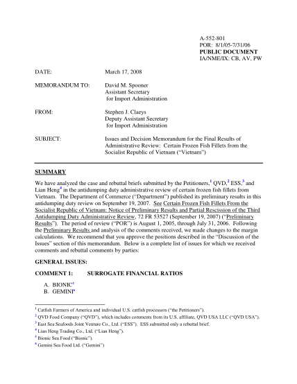 2118441-issue-decision-memo-for-frozen-fish-fillets-from-vietnam-3rd-admin-review-final-results-for-3rd-ar-ia-ita-doc