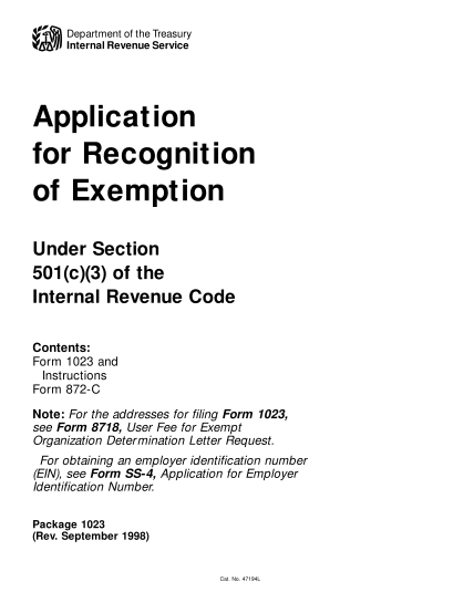2133897-k1023-package-1023-rev-september-1998-application-for-recognition-of-exemption-under-section-501c3-of-the-internal-revenue-code-irs-tax-forms--2000---part-2
