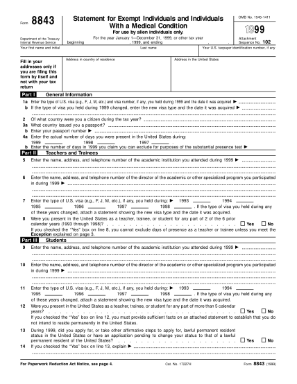 2135726-f8843-1999-form-8843-statement-for-exempt-individuals-and-individuals-with-a-medical-condition-irs-tax-forms--1999---part-2