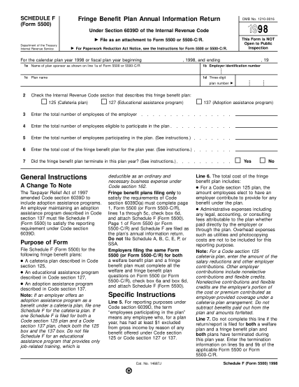 2137763-f5500sf-1998-form-5500-schedule-f-fringe-benefit-plan-annual-information-return-irs-tax-forms--1998