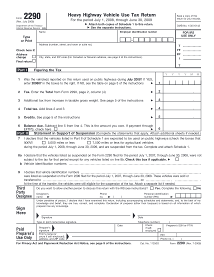 2150743-f2290-form-2290-rev-july-2008-heavy-highway-vehicle-use-tax-return-irs-tax-forms--2008