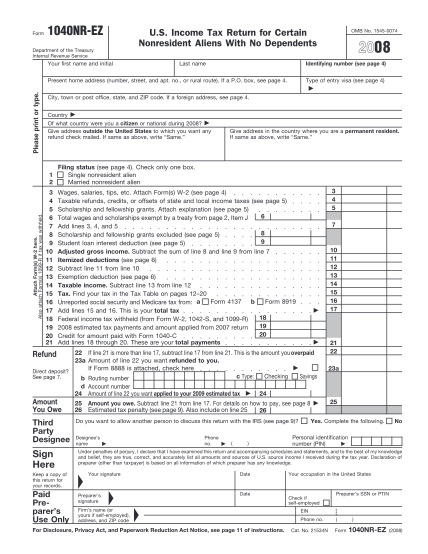 18 form 1040nr-ez - Free to Edit, Download & Print | CocoDoc