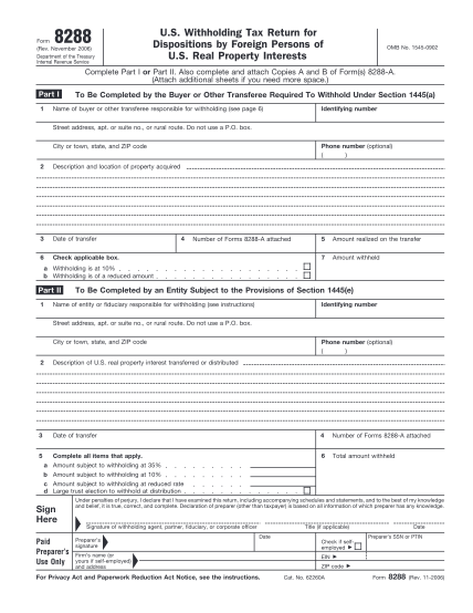 2152773-form-8288-rev-november-2006-fill-in-capable-us-withholding-tax-return-for-dispositions-by-foreign-persons-of-usreal-property-interests