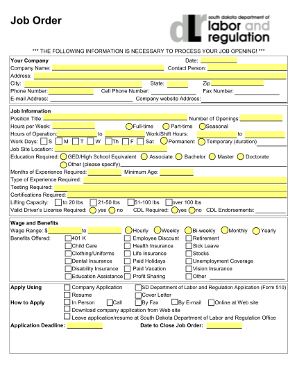 21575909-job-order-checklist-state-of-south-dakota-state-sd
