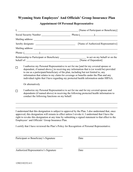 21648815-fillable-wyoming-hipaa-release-personal-representative-form-wyoming