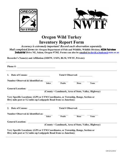 21685742-wild-turkey-inventory-form-oregon-department-of-fish-and-wildlife-dfw-state-or