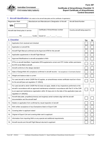 21862450-form-397-certificate-of-airworthiness-checklist-13-export-certificate-of-airworthiness-control-document-casa-gov