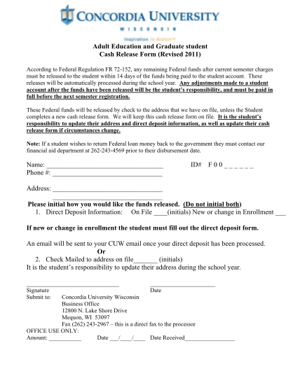 21901669-adult-education-and-graduate-student-cash-release-form-revised-cuw