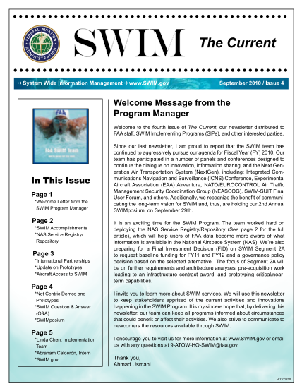 21962-swim_newsletter-_issue_4sept2-02010-welcome-message-from-the-program-manager-faa-federal-aviation-administration-forms-and-applications-faa