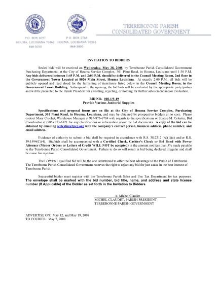 22087486-sealed-bids-will-be-received-on-wednesday-may-28-2008-by-terrebonne-parish-consolidated-government-tpcg