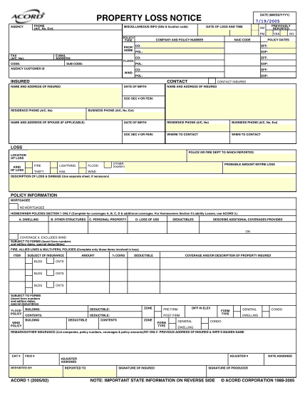 Fillable Acord Lpr Form Printable Forms Free Online 0390