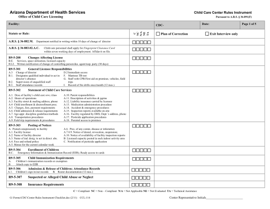 22274048-center-rules-instrument-checklist-arizona-department-of-health-azdhs