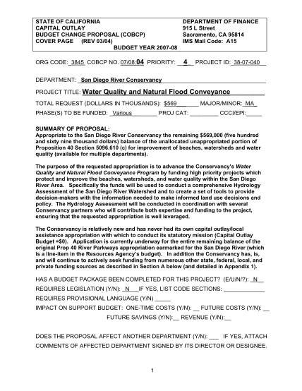 22391362-state-of-california-capital-outlay-budget-change-proposal-cobcp-cover-page-rev-0304-budget-year-2007-08-department-of-finance-915-l-street-sacramento-ca-95814-ims-mail-code-a15-org-code-3845-cobcp-no-sdrc-ca