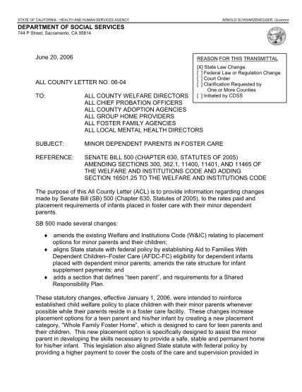 22399732-state-of-california-health-and-human-services-agency-arnold-schwarzenegger-governor-department-of-social-services-744-p-street-sacramento-ca-95814-june-20-2006-reason-for-this-transmittal-all-county-letter-no-dss-cahwnet