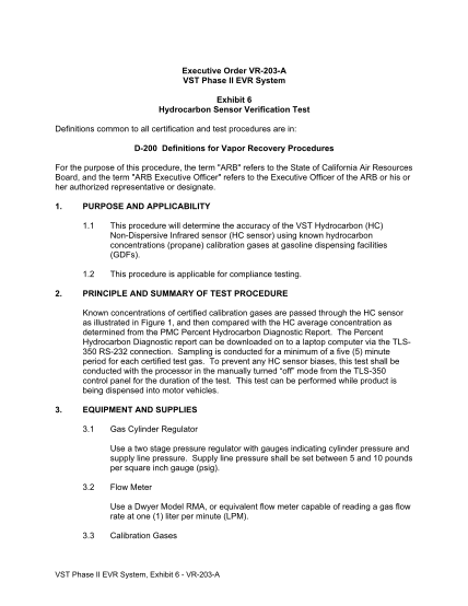 22420005-executive-order-vr-203-a-vst-phase-ii-evr-system-exhibit-6-hydrocarbon-sensor-verification-test-definitions-common-to-all-certification-and-test-procedures-are-in-d-200-definitions-for-vapor-recovery-procedures-for-the-purpose-of-this