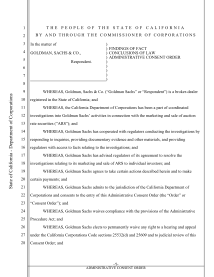 22453296-california-department-of-corporations-administrative-consent-order-goldman-sachs-amp-co-corp-ca