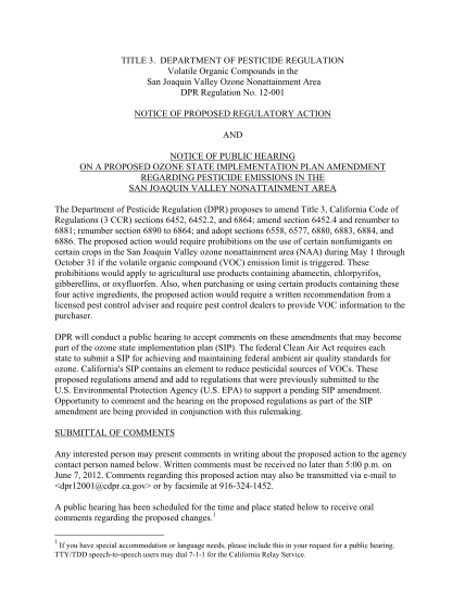 22567649-notice-of-proposed-regulatory-action-dpr-12-001-notice-of-proposed-regulatory-action-and-notice-of-public-hearing-cdpr-ca