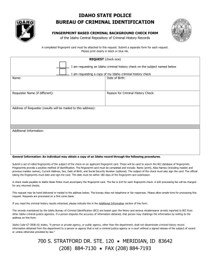 22792167-idaho-state-police-bureau-of-criminal-identification-fingerprint-based-criminal-background-check-form-of-the-idaho-central-repository-of-criminal-history-records-a-completed-fingerprint-card-must-be-attached-to-this-request-isp-idaho