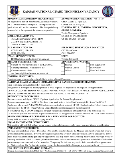 22812985-kansas-national-guard-technician-vacancy-closing-date-application-submission-procedures-announcement-number-ar-11-127-all-applications-must-be-submitted-as-indicated-below-open-date-27-april-2011-nlt-1500-hrs-on-the-closing-date