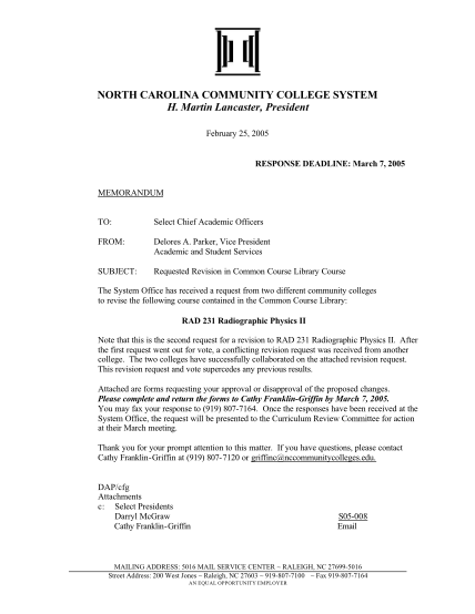 23329718-martin-lancaster-president-february-25-2005-response-deadline-march-7-2005-memorandum-to-from-subject-select-chief-academic-officers-delores-a-nccommunitycolleges