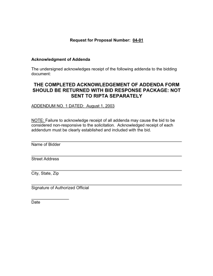 23505383-request-for-proposal-number-04-01-acknowledgment-of-addenda-the-undersigned-acknowledges-receipt-of-the-following-addenda-to-the-bidding-document-the-completed-acknowledgement-of-addenda-form-should-be-returned-with-bid-response-packa