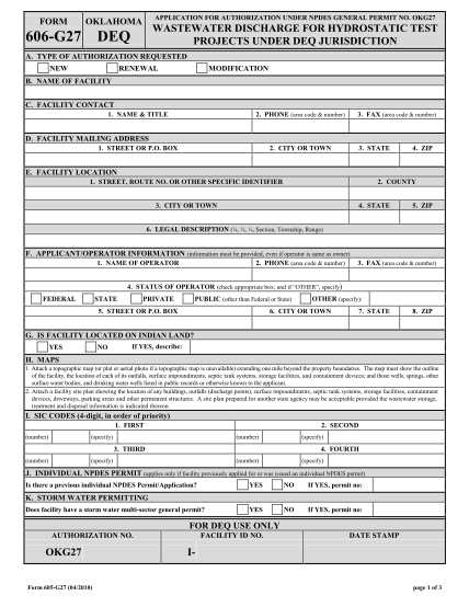 23518399-form-606-g27-application-for-authorization-under-npdes-general-deq-state-ok