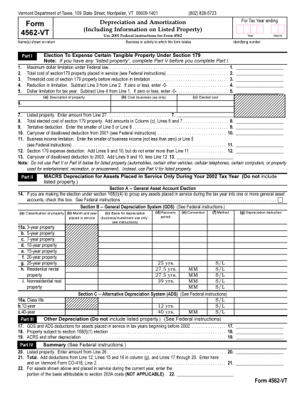 23621703-vermont-department-of-taxes-109-state-street-montpelier-vt-05609-1401-802-828-5723-for-tax-year-ending-year-month-form-4562-vt-names-shown-on-return-depreciation-and-amortization-including-information-on-listed-property-use-2001