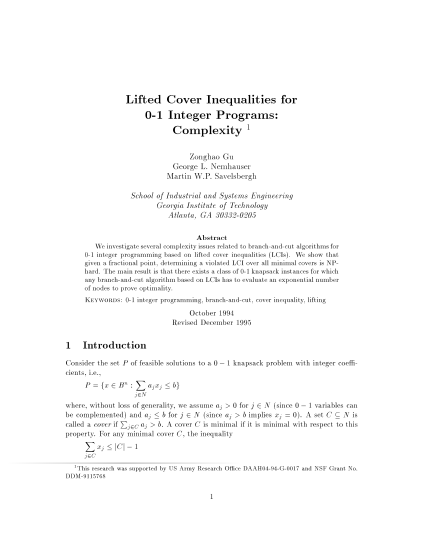 24083698-lifted-cover-inequalities-for-0-1-integer-programs-h-milton-stewart-isye-gatech