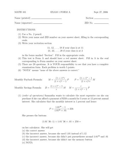 24424248-math-101-exam-1-form-a-sept-27-2006-name-printed-section-math-niu